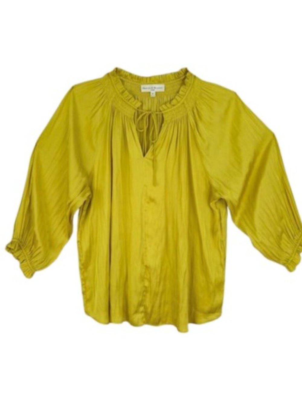Chelsea & Theodore 2X Mustard Gold Pleated Tie Neck Blouse